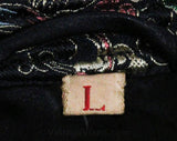 Black Dragons Asian Evening Jacket - Size Medium Large 1940s 50s Eastern Satin Brocade Formal Coat - Crane & Cloud Medallion - Bust 40