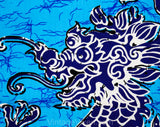 1960s Cotton Dragon Batik Print Fabric - 1.8 Yards Turquoise Blue & Black Panel Yardage - 60s 70s Summer Bohemian Border Print Sarong Wrap