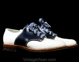 1950s Child's Navy & White Saddle Shoes - Size 2.5 Girls Swing Era Two Tone Oxfords - 50s Dark Blue Bobby Soxer - NOS Deadstock - Size 2 1/2