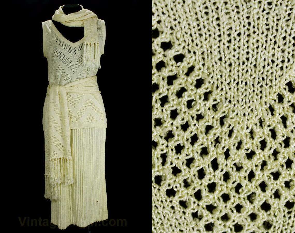 knit flapper dress Size 4 Flapper Dress - 1920s Style Flaxen Yellow Four Pc Set