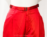 1970s Red Satin Pants - Designer YSL Yves Saint Laurent Tailored Evening Trousers - Ringmaster Red Disco Era with Metal Buckles - Waist 26.5