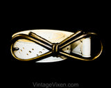1960s White Vinyl Belt with Metal Bow Buckle - Medium Large Mod 60s Belt with Dot Perforations - Burnished Brassy Hardware - Waist 28 to 32