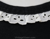 XS Cute Black Tee - Size 2 Black Cotton Jersey 70s 80s T Shirt - Casual Preppy TShirt with White Eyelet Lace Trim - Summer Top - Bust 33