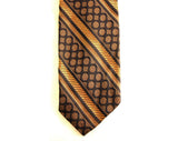 1970s Polyester Tie - Midnight Blue & Khaki 70s Necktie - Men's Neckwear - Mens 1970's Neck Tie - Medallion Pattern Brocade - 37196-1