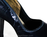 Size 6 1940s Navy Shoes - Dark Blue Leather Pumps with Classic Design - WWII Era 40s Deadstock High Heels - Size 6A and 6AA Narrow MISMATCH