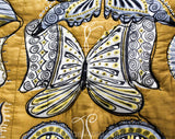 California King 1960s Bedspread Quilted Comforter - Mid Century Butterfly Novelty Print - Mocha Brown Gray Taupe White - 116 x 119 Inches