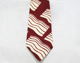 Men's Designer Tie - Maroon & Gray Raw Silk - 80s Necktie - 1980s Guy Laroche Paris Label - Burgundy - Abstract Wavy Pattern Burgundy Waves