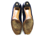 Size 8 1960s Ferragamo Shoes - Navy Blue Summer Pumps with Leather Trim - Raffia Style Weave 60s Resort Chic - Made In Italy - 1 3/4" Heel