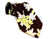 1940s Rayon Men's Tie - 40s Brown & Yellow Floral Necktie - Puff Flowers and Gray Leaves - Coast to Coast National Shirt Shops Label - As Is