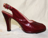 1940s Red Alligator Shoes High Heel Pump Reptile Peep Toe Size 7 Narrow