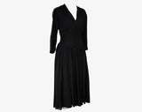 Size 8 1940s Black Dress - New Look 40s 50s Rayon Cocktail with Full Skirt - Terrific Design - V Point Corset Waist - Decollete - Bust 35