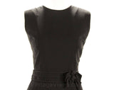 Size 6 Little Black Dress - Late 1950s 1960s Black Crepe Dress - Sleeveless Tailored Chic with Bow Accents & Minimalist Peplum - 49737