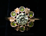 FINAL SALE 60s Peridot Glass Ring - Adjustable Size 8 to 9 - 1960s Costume Jewelry - Light Spring Green - Heart Shaped Metal - Avon
