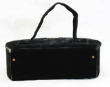 1930s Black Box Bag - Deco Velvet 30s Handbag - Brass Hardware - Mirror Inside - Oblong - Authentic 1930's Evening Purse - 47945