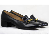 Size 9 Black Shoes - 1960s Authentic Vintage 9AA Pumps - Fine Leather Shoe with Brass Bits by Fashion Craft - Secretary Chic 60s Deadstock