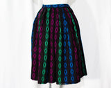 XXS 1950s Pleated Skirt - Folk Style Harlequin Diamond Wool Tweed Stripes - Size 2 Winter Fuschia Green Black - 50s 60s Deadstock - Waist 24