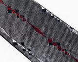 1950s Christian Dior Tie - 50s Steel Gray Silk Designer Necktie with Static Stripes - Mid Century Office Wear - NY Paris - Maroon & Black