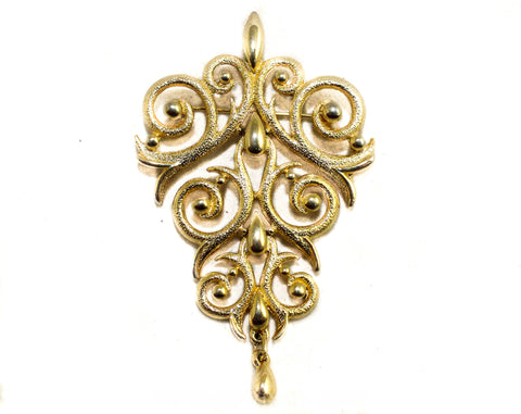 Elegant Gold 1960s Brooch - Beautiful Jointed Goldtone Metal Pin by Lisner - Antique Victorian Look Made in the 60s 70s - Flourish Teardrop