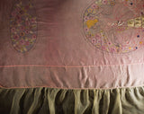 1920s Full Bedspread - Sheer Pink Flapper's Boudoir Bed Spread - Authentic 20s Double Cotton Coverlet with 18th Century Lady Cameo Portrait