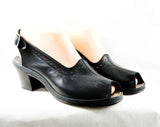 Size 6 1940s Black Shoes - Beautiful Peep Toe 40s Pumps with Broguing & Slingback - 6M WWII Swing Era 40's Deadstock Shoe - Fancy Free