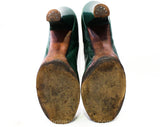 Large Size 1940s Shoes - Size 9 AA Emerald Green Leather Heels - 40s Wartime WWII Era Platform Pumps - Shabby Condition - As Is - Narrow