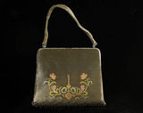 Special 50s Evening Purse - Gold & Floral Metallic Satin Brocade 1950s Formal Bag - Elegant Flourish Motif Handbag - Cinderella Blue Lining