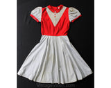 1930s 40s Red & Gray Cotton Dress - Petite Ladies Size 8 - Teen Size 16 - Old Fashioned Frock with Short Sleeves - 30s Deadstock - Bust 36