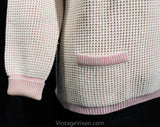 Size 4 Pink Sweater - Late 1950s Early 1960s Wool Pullover - Winter Ski Bunny 60s Preppie Cute - Oversized Fine Waffle Knit from Germany