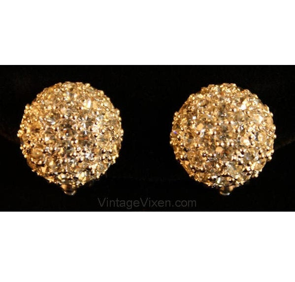 Beautiful Pavè Rhinestone Earrings by Pennino - Clip On Button Style Round - 1950s Glamour Girl Marilyn Chic - Mint Condition - 50s Pennino
