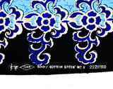 1960s Cotton Dragon Batik Print Fabric - 1.8 Yards Turquoise Blue & Black Panel Yardage - 60s 70s Summer Bohemian Border Print Sarong Wrap