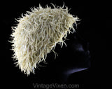 1960s Flapper Style Hat - Cute Ivory White 1920s Look Cap with Feathery Tusk Paillettes - 60s Skullcap Hand Knit in Italy - Shimmy & Shake