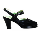 1940s Black Leather Shoes - Size 6 Narrow 40s Peep Toe Pumps - Art Deco Cutout Design - Flapper Girl Slingbacks - Deadstock by Charm Step