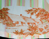 Size 8 70s Shirt - Long Sleeved 1970s Disco Era Casual Top - Scenic Novelty Print Plantations Mansions - Peach Pink Mint Green - Bust 37.5