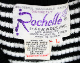 Size 6 Sweater Vest - 1970s Sleeveless V Neck Pullover - Black & White Striped Knit Top - Cute Fall Autumn 70s NWT Deadstock - Bust 34