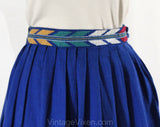 1950s XS Full Skirt - Mexican Quetzal Cotton Brocade - Size 0 50s Rockabilly Pleated Skirt - Blue Green Red Novelty Birds - Waist 23 - 50084