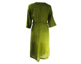 Size 14 Olive Green 1960s Tailored Dress & Belt - Large Petite 60s Avocado Cotton Secretary Office Wear - Fall Autumn Deadstock - Bust 42