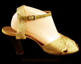 Size 5.5 Shoes - Hollywood Style 1950s Gold Sandals - 5 1/2 Glamour Girl Pin Up Starlet Evening Metallic Open Toe Shoes - 50s NOS Deadstock