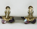 Antique Inspired Purple Necklace & Earrings - Baroque Style 1950s Gold Color Metal Filigree - Faceted Glass - 50s Bauble Clips - 42578