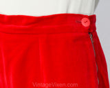 Size 8 1950s Pant Suit - Red Velveteen Tunic & Capri Cropped Pants - Audrey Style 50s 60s Cotton Outfit - Made in Milan Italy - Waist 26.5