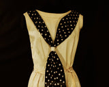 Size 8 1950s Sailor Dress - Charming Preppie Polka Dot 50s Fitted Sheath - Almond Taupe & Black Silk - Nautical Sash Neckline - Waist 26.5