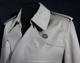 Pierre Cardin Men's Trench Coat - Size XS or Ladies 8 - Classic Tan 1980s Designer Overcoat with Logo Buttons - Paris Spy Style - Chest 36