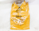 Men's Small 1960s Casual Shirt - Mid Century 60s Mustard Yellow Mens Top with Notched Short Sleeve Button Front - Goldenrod - NIP Deadstock