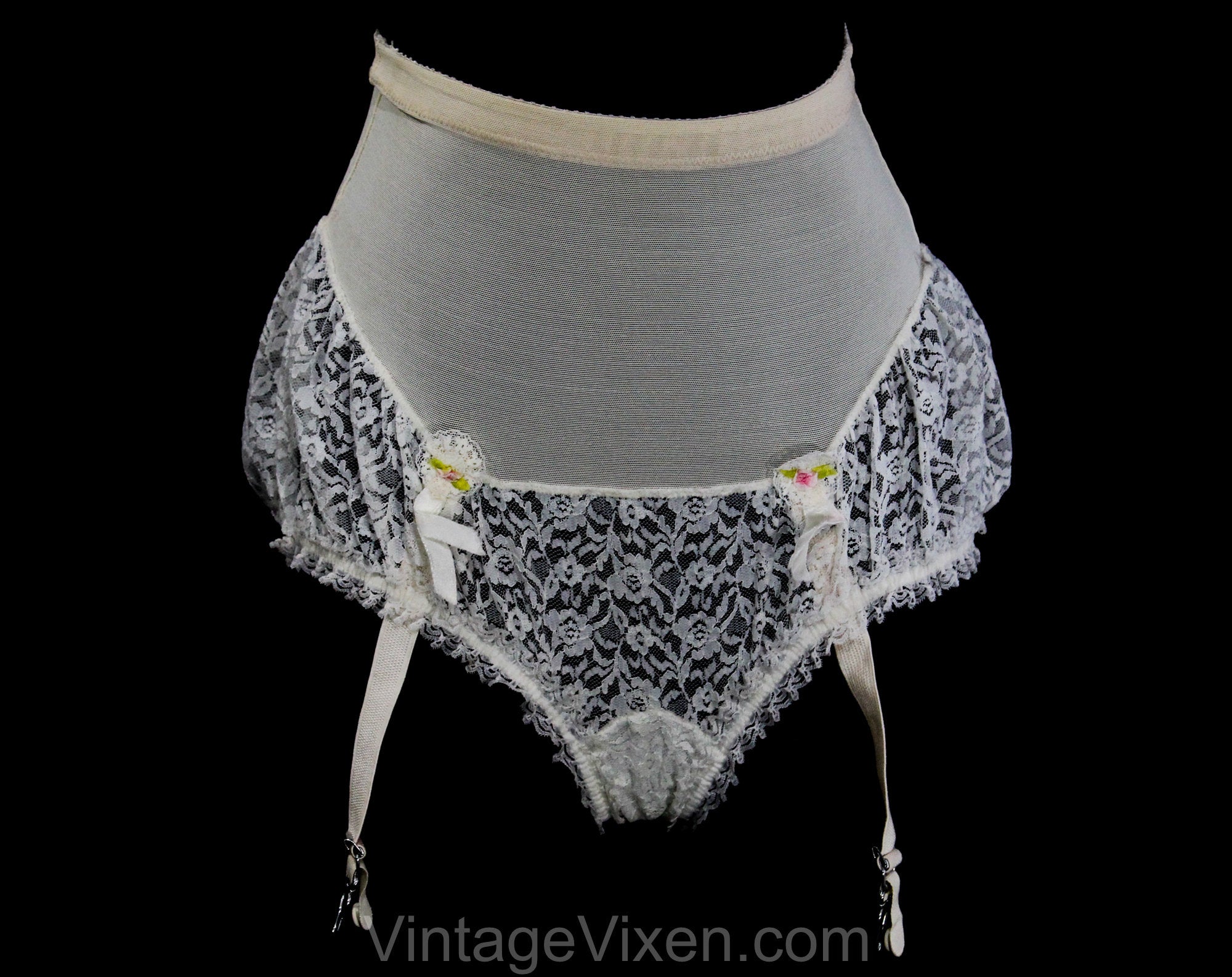 Small 1950s Pin-Up Panty Girdle - Ecru Spandex & Sheer Pouty Lace with Vintage Vixen Clothing Small 1950s Pin-Up Panty Girdle - Ecru Spandex & Sheer Pouty Lace with Vintage Vixen Clothing