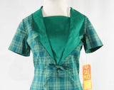 Size 4 Teal Plaid 60s Dress - Small 1960s Fitted Preppie Classic - Short Sleeve Blue Spring Sheath - Pacemaker Juniors - Deadstock - 44998