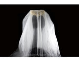 Elegant 1950s 60s Bridal Veil in Swirled Roses & Ecru Lace with Four Layers of White Tulle - Vintage Wedding Wear - Bride's Shoulder Length