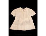50s Toddler Dress - Size 6 Months - 1950s White Cotton Frock - Antique Style - Daisy Pink & Green Embroidery - Hand Sewn Tucks - 43449