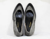 30s Style Shoes - Size 6 1/2 M - Gray Suede & Black Patent Leather 1970s Shoes - Sexy Grey 70s 80s Heels - Hush Puppies NOS Deadstock 6.5