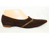 Size 7.5 1960s Brown Shoes - Unworn Two-Tone Sueded Leather Flats - Early 60s Burnt Orange & Chocolate Brown - 7 1/2 Narrow - 60s Deadstock