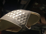 Size 8.5 Gray Sandals - As Is 30s Inspired Gray 1970s Shoes - Deco Triangles - Summer Slingback Heels - Peep Toe - 8 1/2 - 70s Deadstock