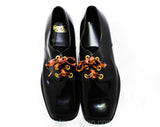 Size 9 Men's Dress Shoes - Funky 1960s 70s Black Mens Oxfords with Orange Shoe Laces - Never Worn In Original Box - 60s NOS Deadstock
